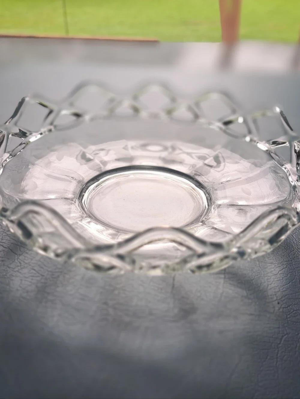 Vintage Crocheted Crystal Serving Bowl - Elegant Scalloped Design